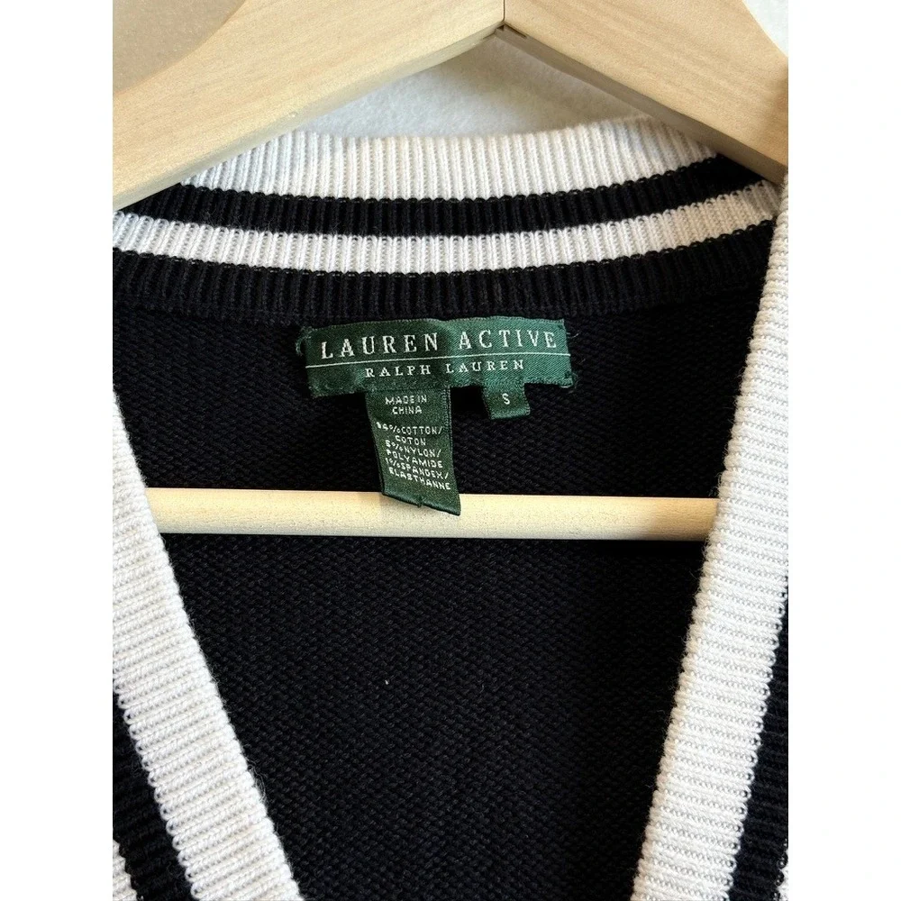 Lauren Ralph Lauren Cardigan Women S Black Varsity Crest Short Sleeve V-Neck